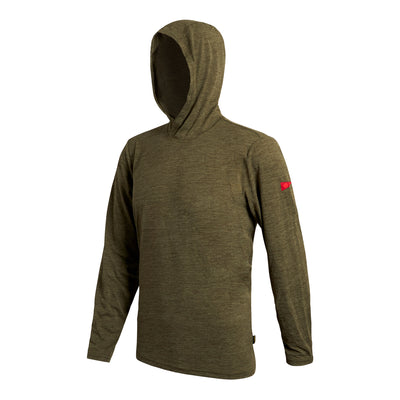 Color:Heather Burnt Olive-Florence Airtex Hooded Long Sleeve Shirt