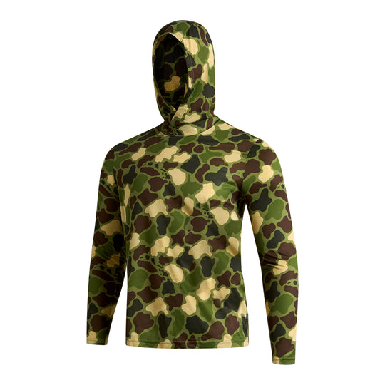 Color:Heather Tropic Green Camo-Florence Airtex Hooded Long Sleeve Shirt
