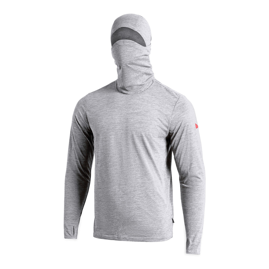 Color:Light Heather Grey-Florence Airtex Balaclava Long Sleeve Hooded Shirt