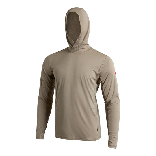 Color:Heather Vintage Khaki-Florence Sun Pro LS Crossover Hooded UPF Shirt